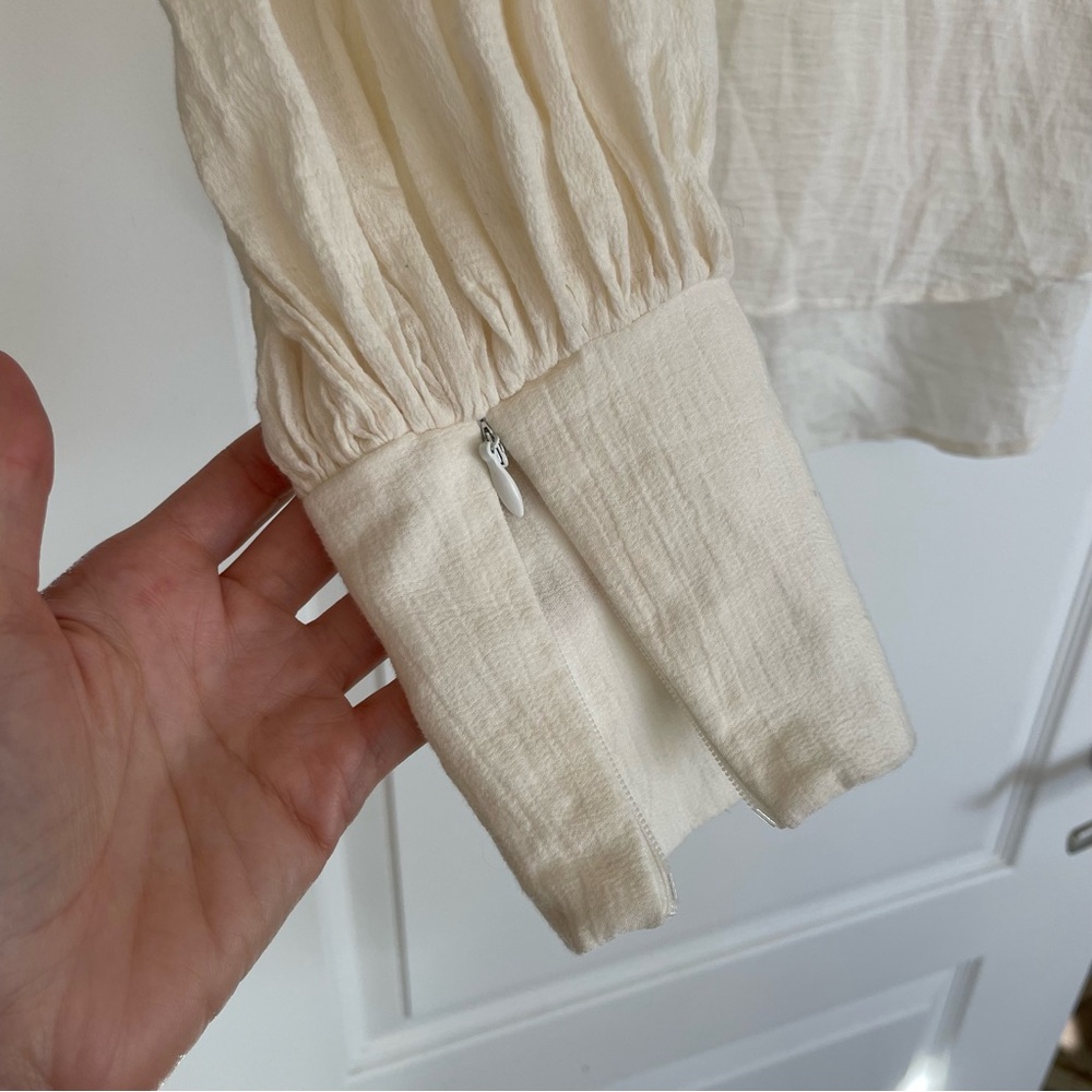 7 For All Mankind Balloon Sleeve Top in Creamy White Size S 100% Cotton - Picture 8 of 12